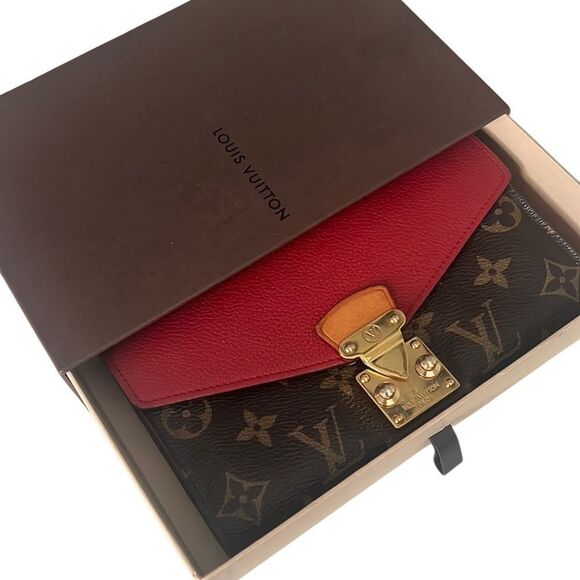 Louis Vuitton Pallas Red and Brown Monogram Long Wallet with Box with COA - Picture 1 of 16